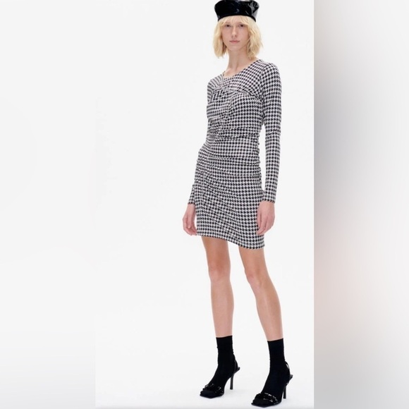 NWT Baum Und Pferdgarten Jennie Black & White Checked Jersey Mini Dress Size M - Picture 1 of 14